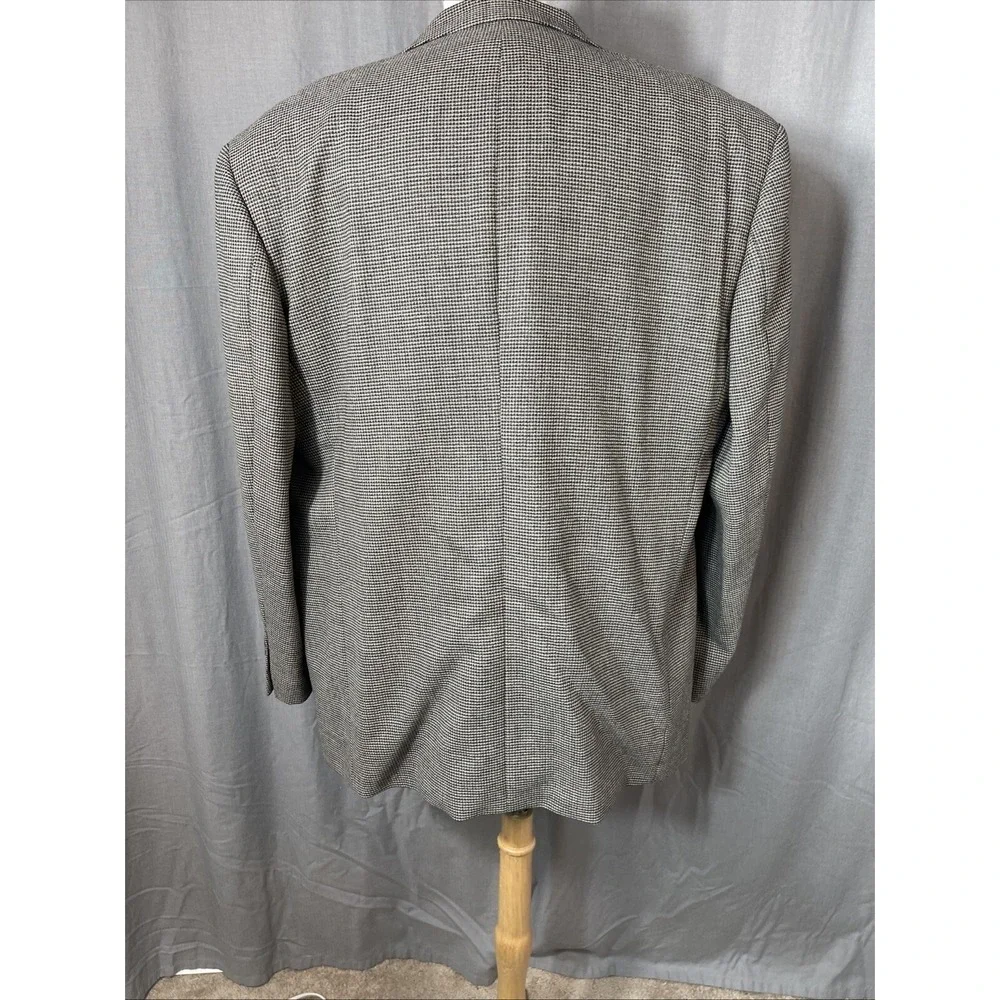 Wool Houndstooth Blazer Sport Coat Men 48R Blk/Beige‎ Office Evening Business